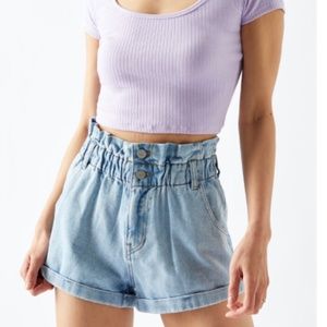 NWT PacSun Abbie Blue Paperbag Denim Mom Shorts